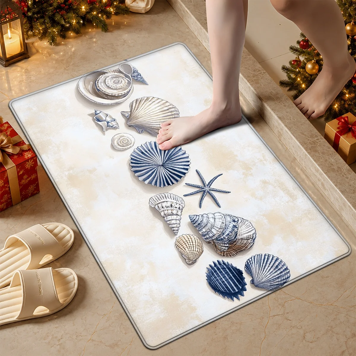 Neutral Boho Curved Stripes Doormat  Abstract Geometric Arch Line Print Decorative Minimalist Indoor Entryway Floor Mat
