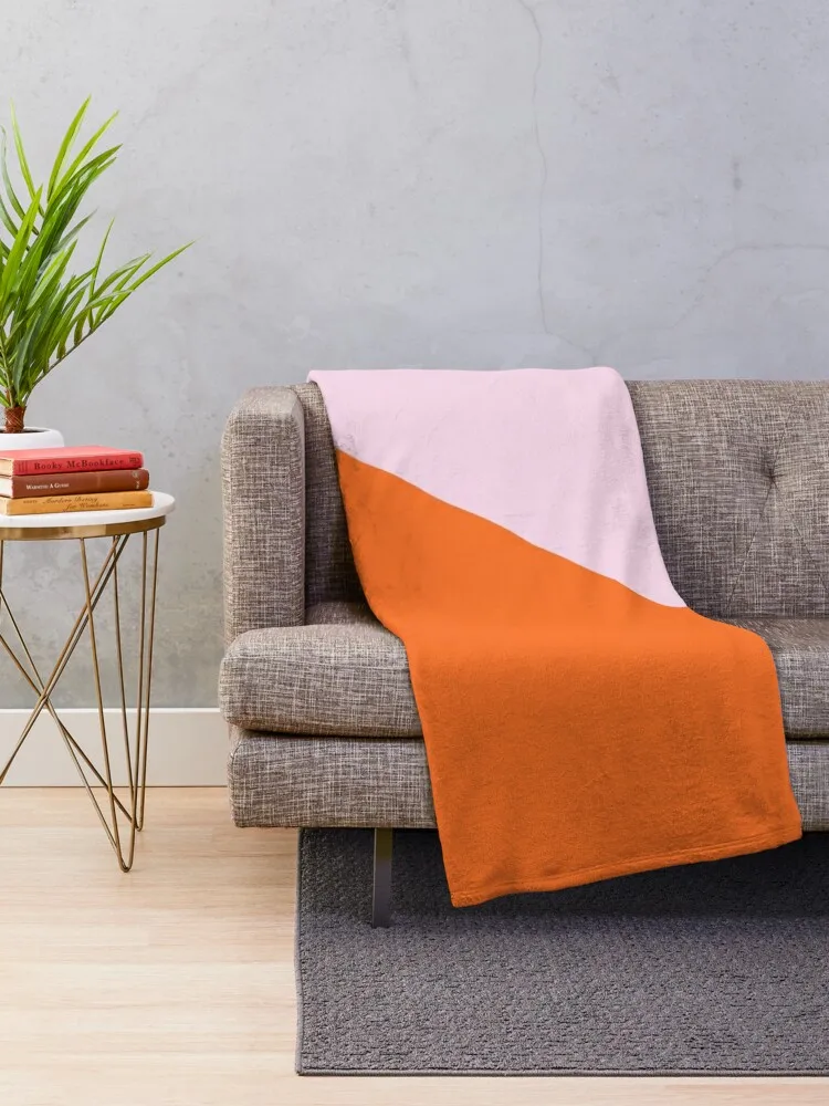 Pink and Orange Colour Block Throw Blanket anime Flannel Fabric Blankets