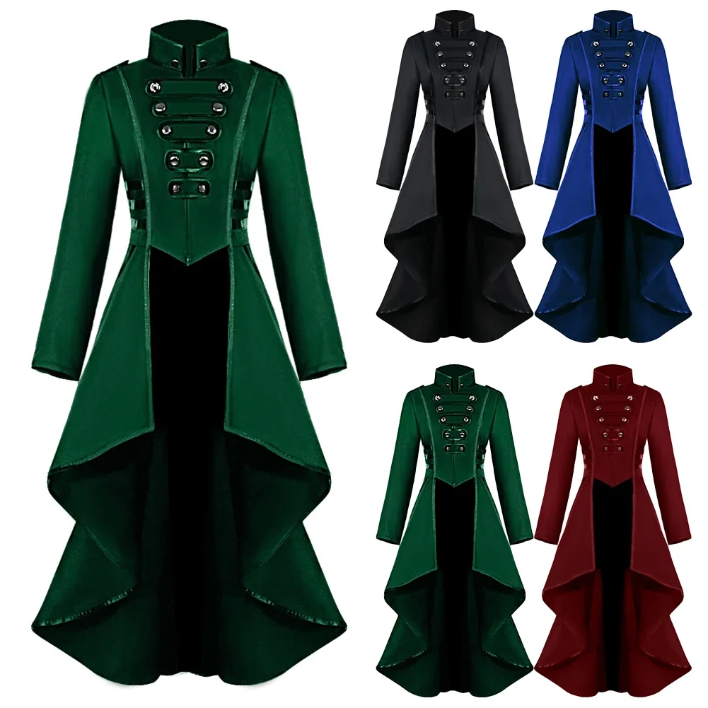 Female Coat Coat Gothic Long Sleeve Mock Neck Non Strech Party Solid Color Steampunk Swallowtail Dress All Season