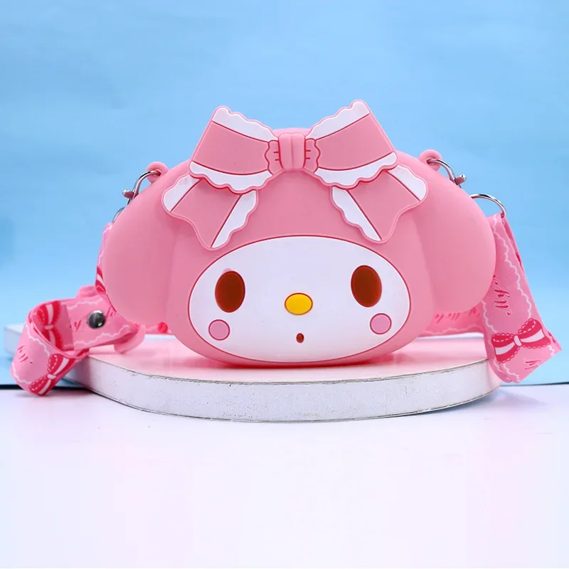 New Sanrio Cinnamoroll Kuromi My Melody Kitty Silicone Coin Purse Shoulder Cartoon Anime Bag Gift for Kids