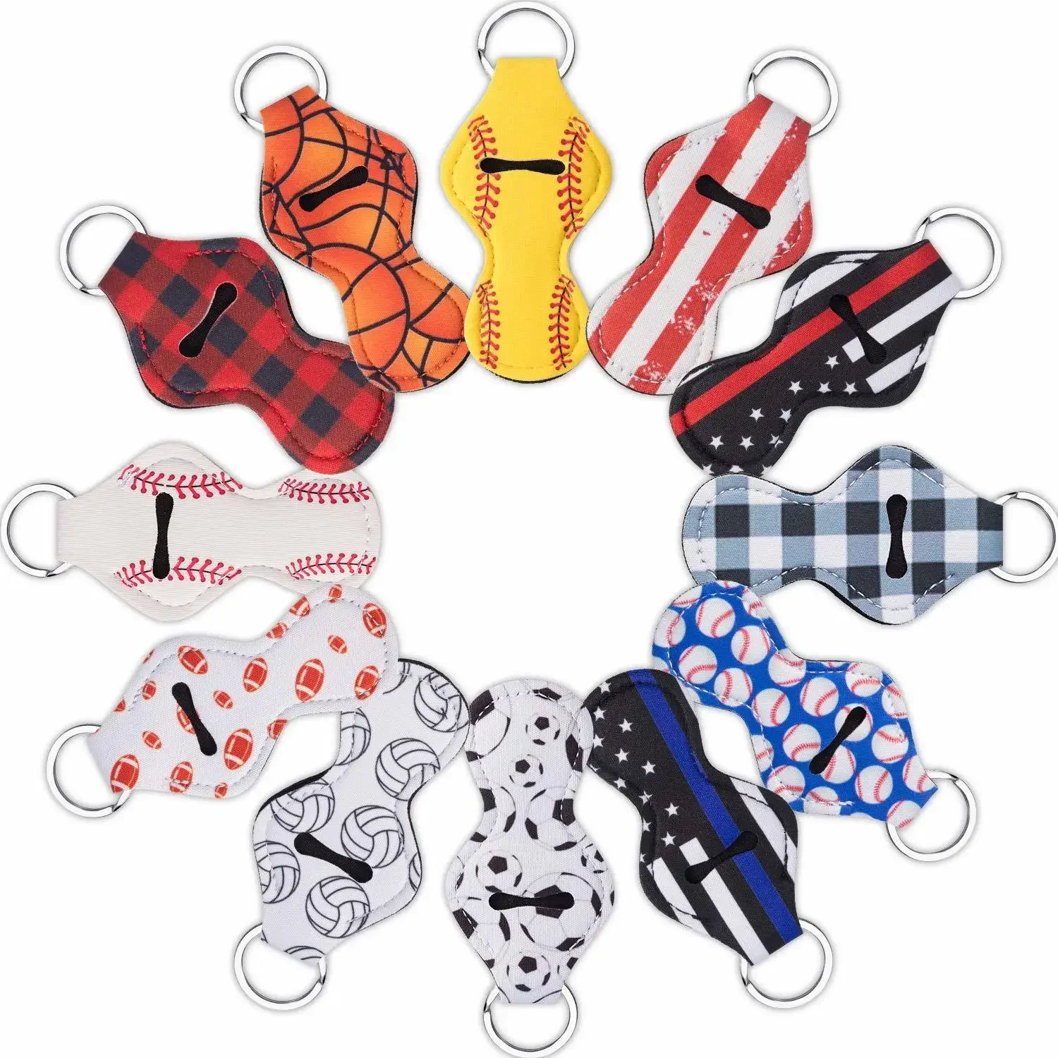 12pcs Lip Lipstick Balm Holder ,Keychain Pouch Neoprene Lipstick Holder,  Novelty Gift for Kids Adults with 12Metal Key Chains