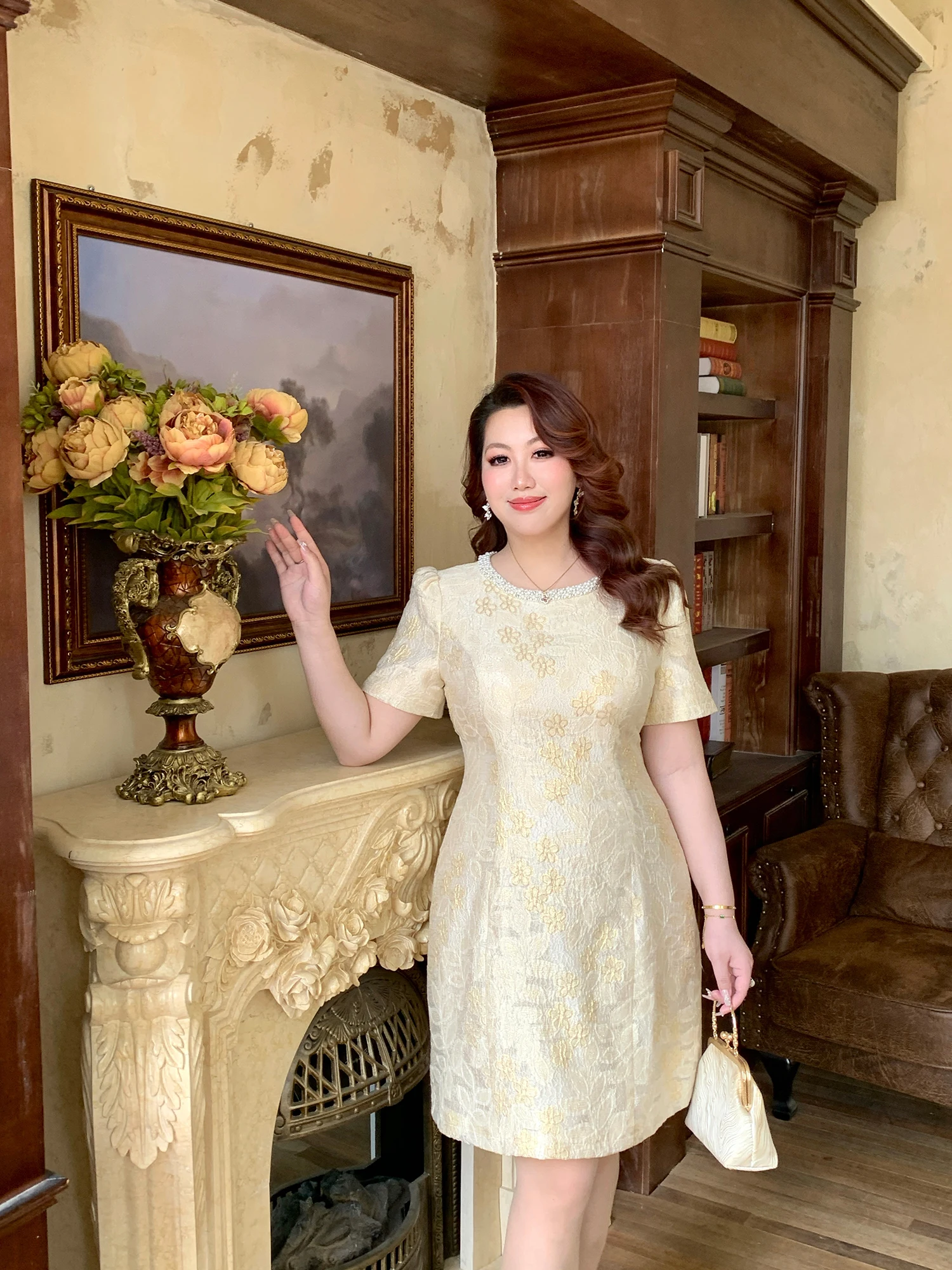 

GLEC plus Size Summer New Heavy Embroidery Luxury Small Fragrance Style A-Line Dress Fashionable Retro High Waist Midi Dress