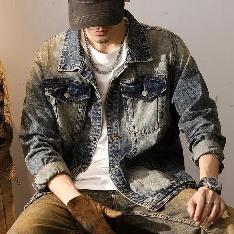 Autumn Loose Men's Denim Jacket Lxury Clothing Korean Popular Clothes Y2k Trendy of Fabric Joker New in Fashion Male Jean Coats