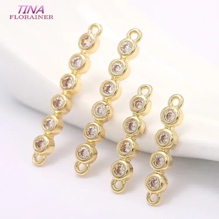 14K Gold Color Brass and Zircon Pea Shape Charms 2 Holes Pendants Jewelry Making Supplies Diy Findings Accessories