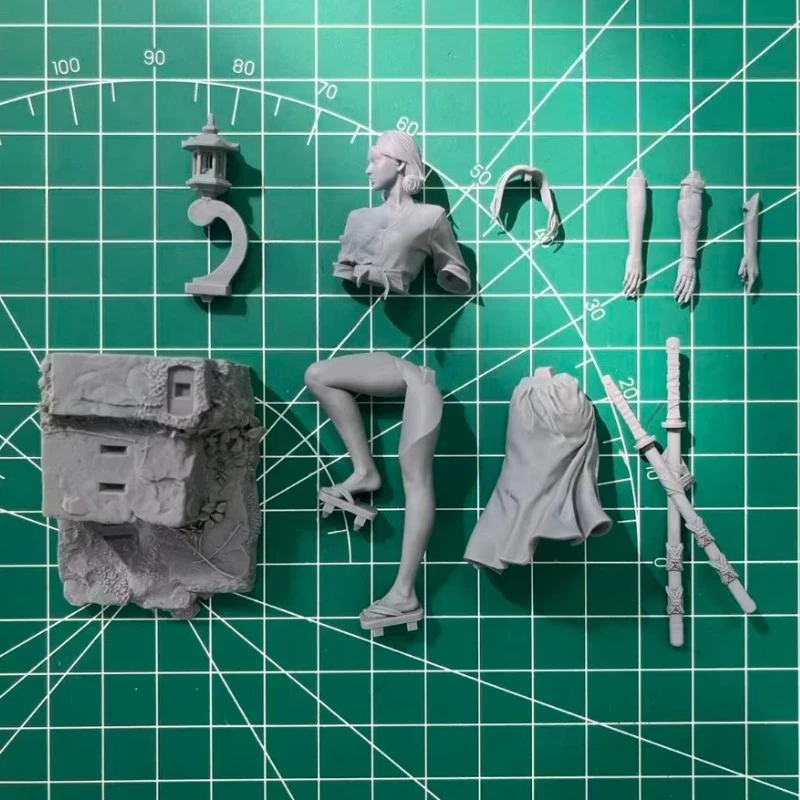 Kit de figurines en résine moulée sous pression, échelle 1/24, Punk femme samouraï, jouets miniatures, non assemblés, non peints, Diorama à faire soi-même