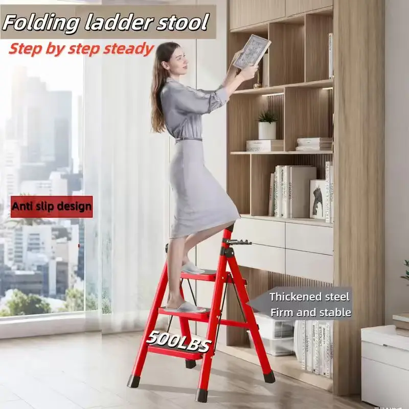 

1pc Heavy-Duty 3/4/5-Step Folding Ladder 500lb Capacity, Lightweight Portable Step Stool for Household & Industrial Use