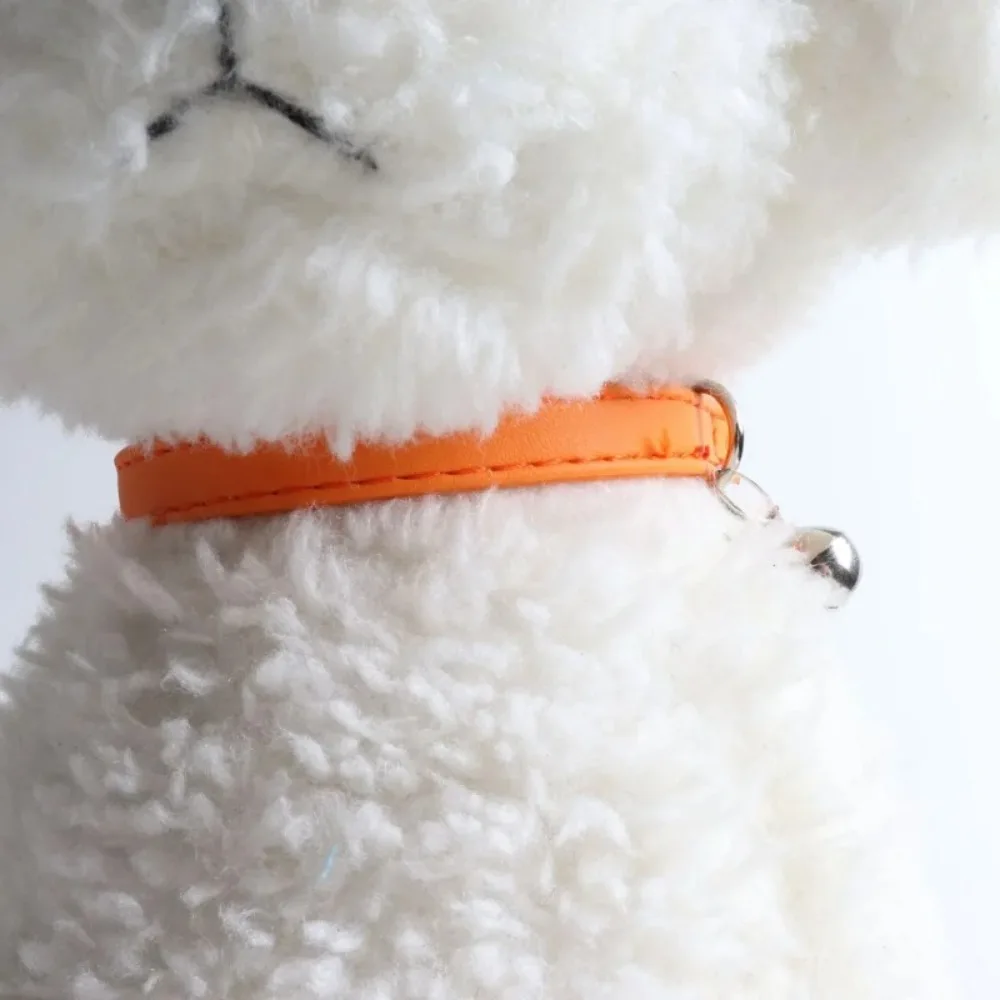 Small Cat Collar Macaron Color Elastic Webbing Pet Collar Adjustable with Bells PU Leather Collar for Puppies and Cats
