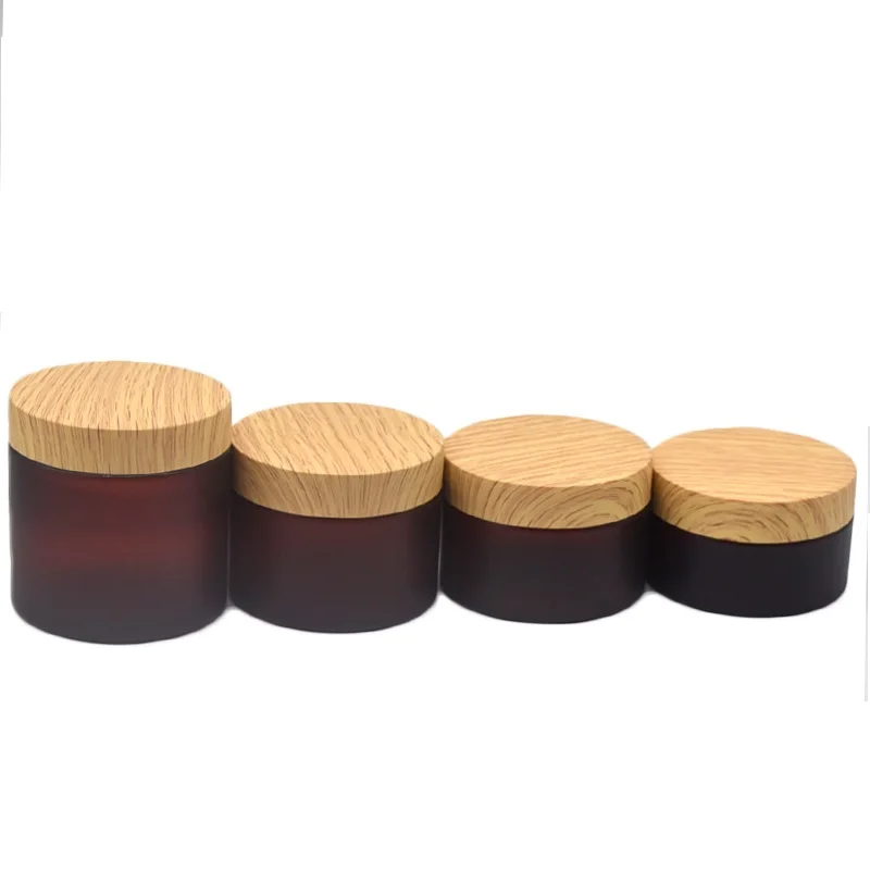 22Pcs Frost Brown Cream Jar Wide Mouth Bottle False Wood Lid 100ml 120ml 150ml 200ml 250g Empty Cosmetic Pots Plastic Containers