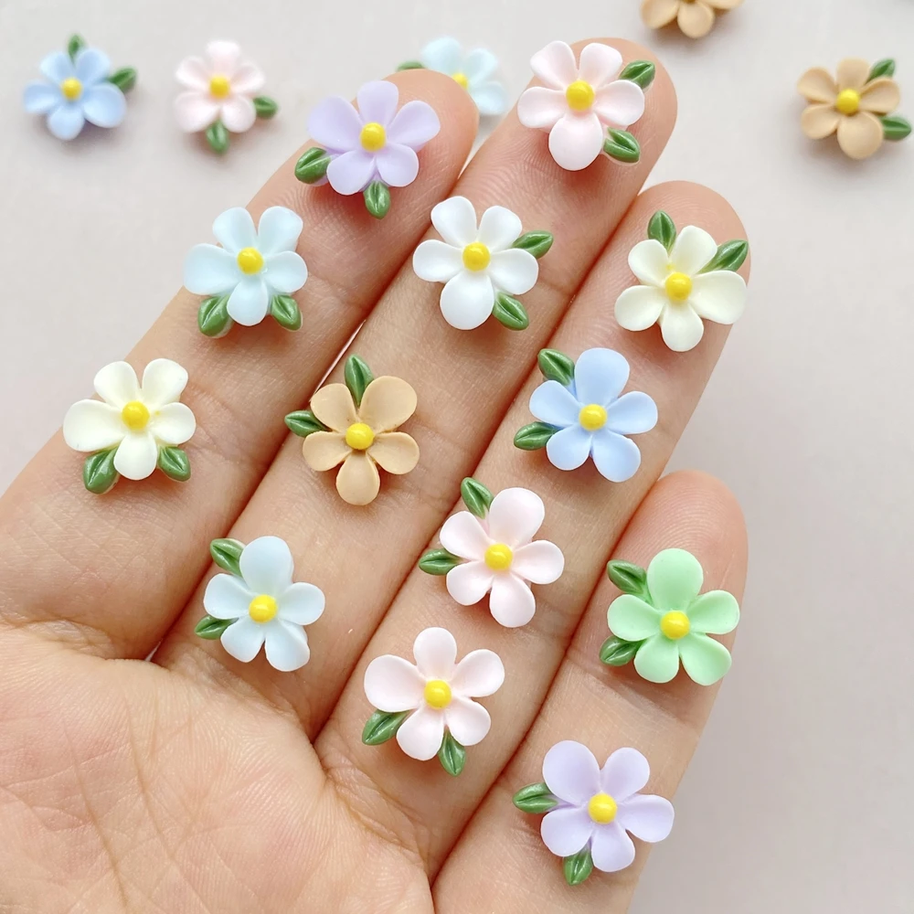 50Pcs Cute Cartoon Mini Colored Flower Nail Art Resin Designer Charms DIY Craft For Nail 3D Decorations Jewelry