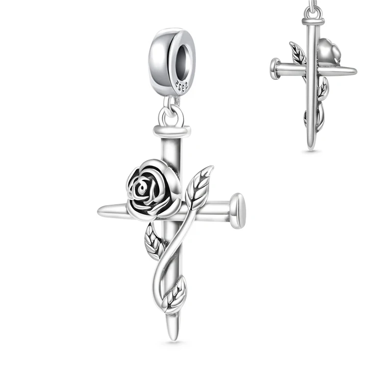 925 Sterling Silver God Bible Religion Cross Priest Jesus Cross Dangle Bead Diy Fit Original Pendant Charm Bracelet Women Jewel