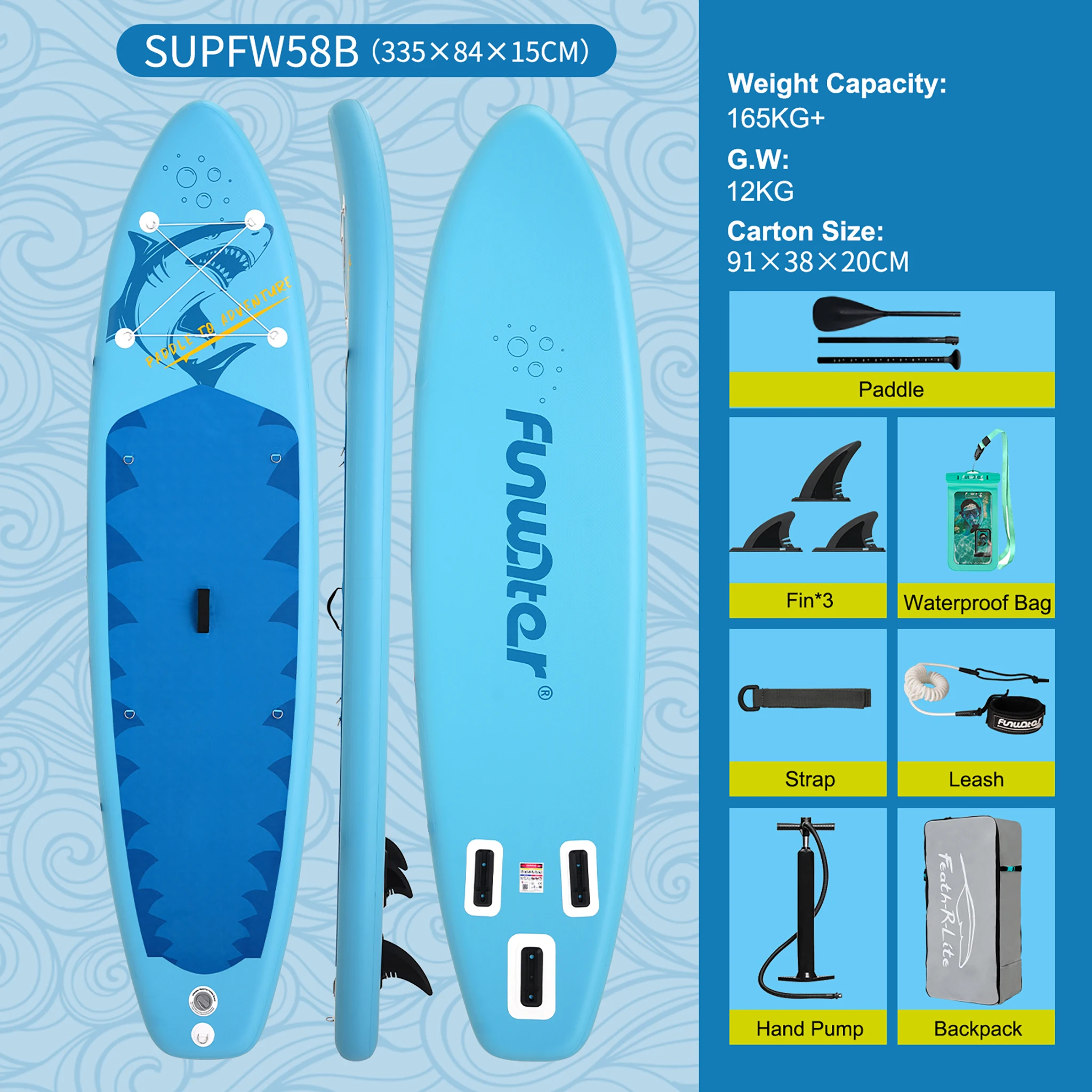 Funwater aufblasbares Stand-Up-Paddleboard (SUP-Board) mit 150 kg Tragfähigkeit für Erwachsene, Premium-PVC, stabil, langlebig, leicht, tragbar, anfängerfreundlich, Allround-Paddleboard für Touren,