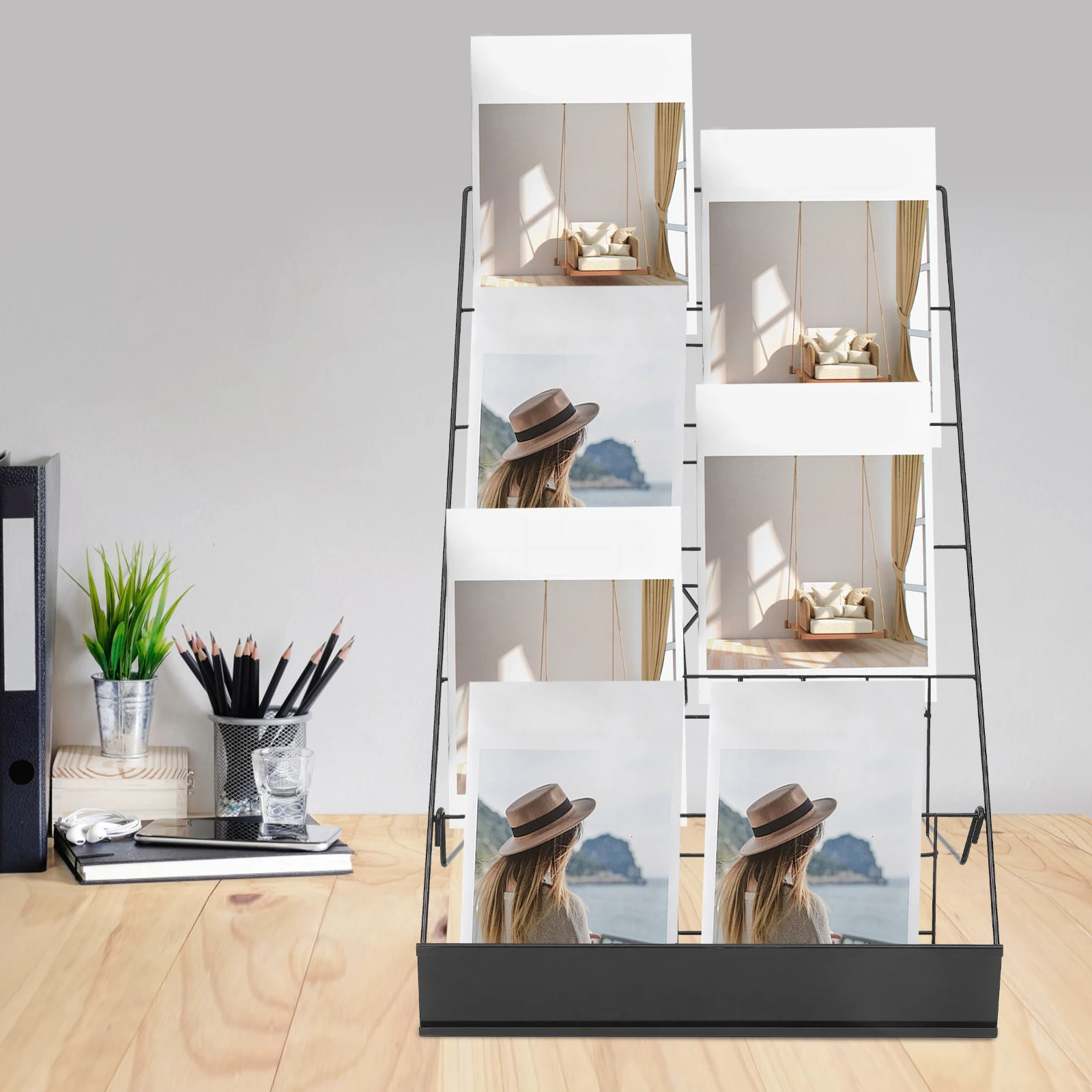 

6-Tier Black Wire Countertop Rack, Book & Comic Display, Magazine Holder for Home & Office