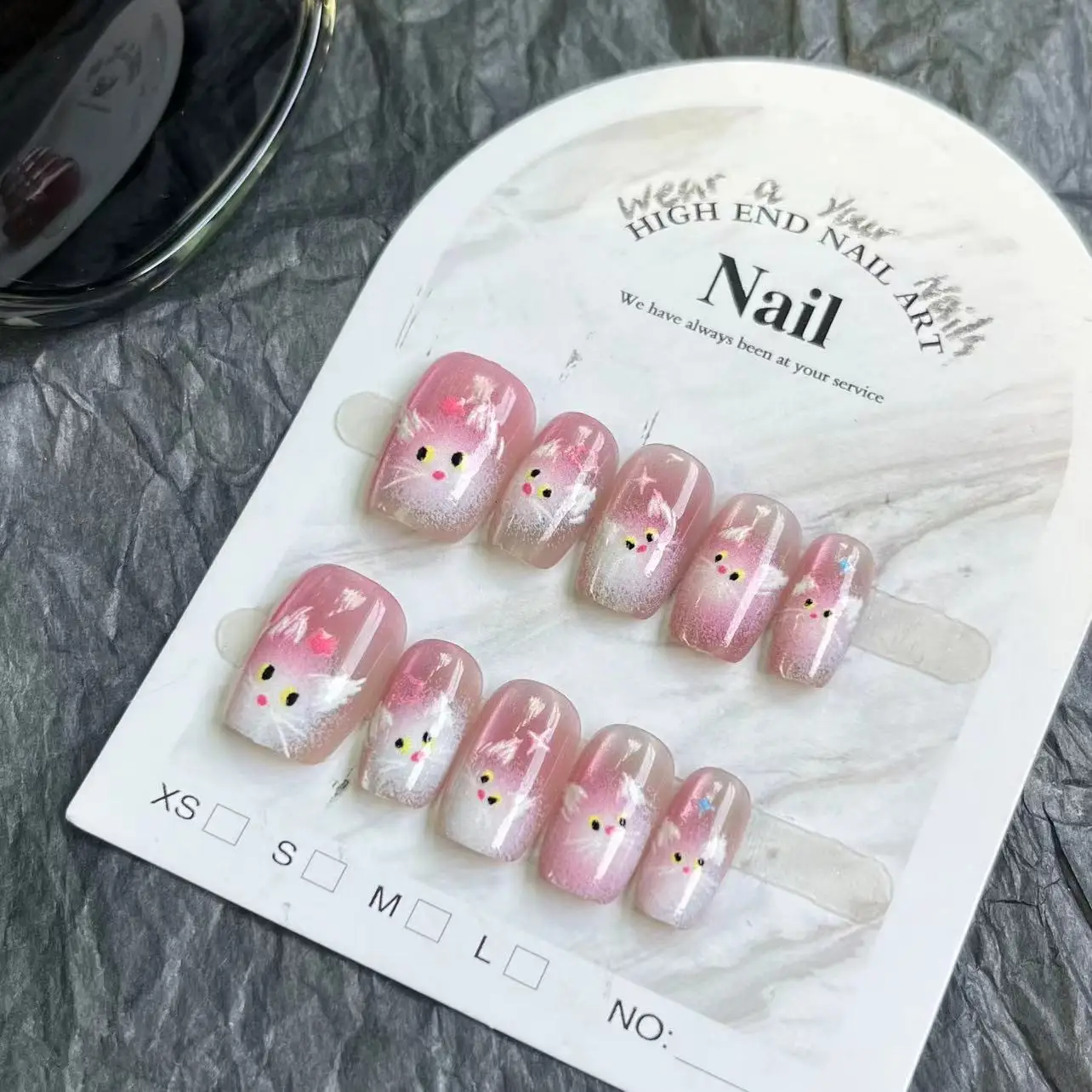 10 pz y2k rosa breve stampa sulle unghie gattino Design occhio di gatto riutilizzabile copertura completa unghie finte Plaid Manicure punte per unghie indossabili arte