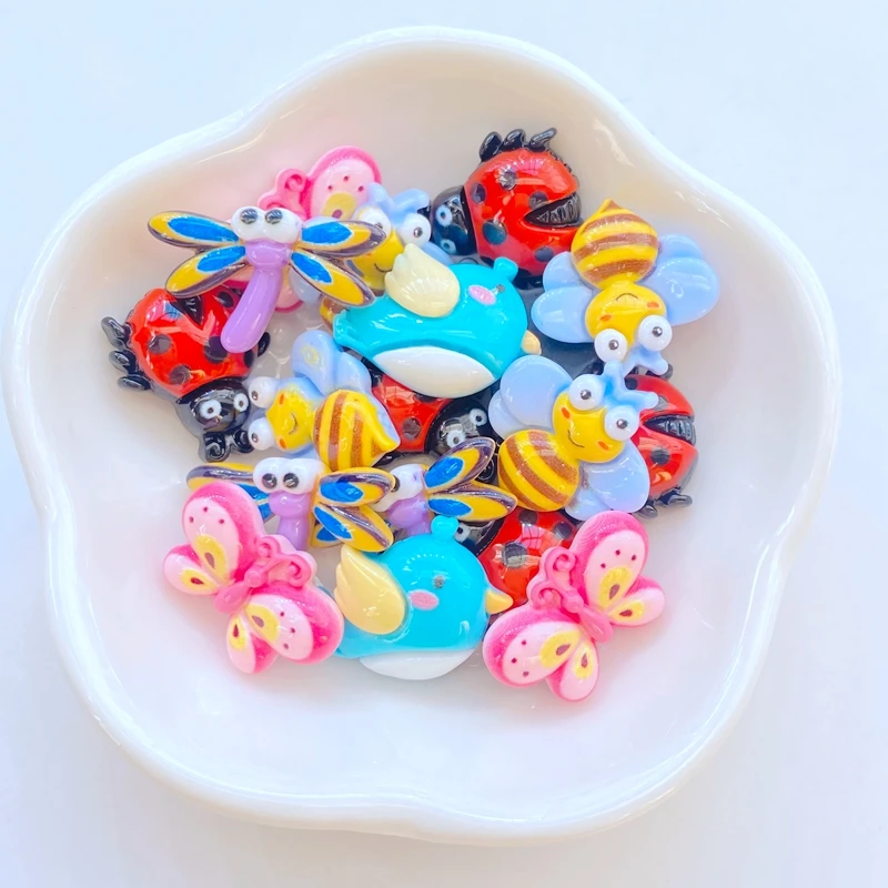 20Pcs New Resin Lovely Mixed Bee, Butterfly, Bird, Dragonfly Flat Back Cabochon Scrapbook DIY Embellishments Accessories