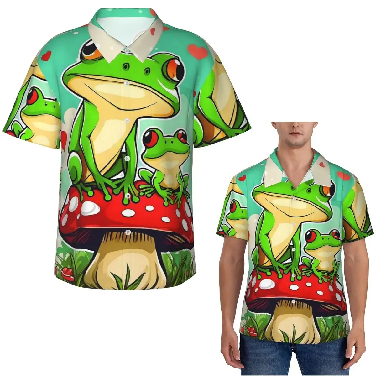 Cartoon Jungle Frogs Hawaiian Shirts Funny Men Short Sleeve Shirt for Summer Beach Men's Button Tops