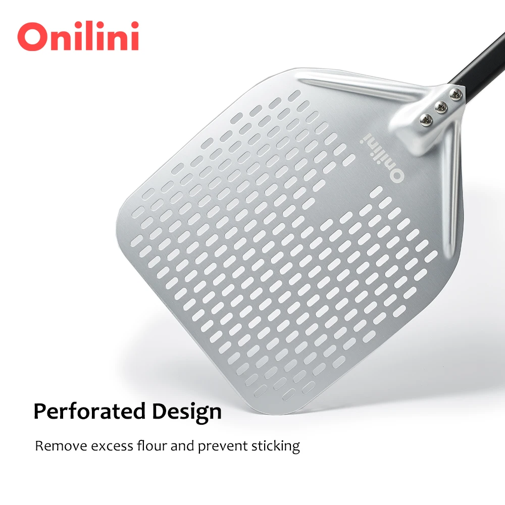 Onilini 12/13/14 inch Anodized Pizza Peel with Round Pizza Turning Peel Set Perforated Rectangular Pizza Shovel Pizza Paddle