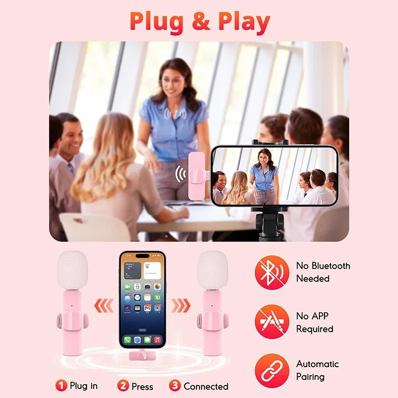 Беспроводной петличный микрофон с шумоподавлением для iPhone 15/16/17, iPad, Android – компактный аудиорекордер для видеоблогинга и интервью