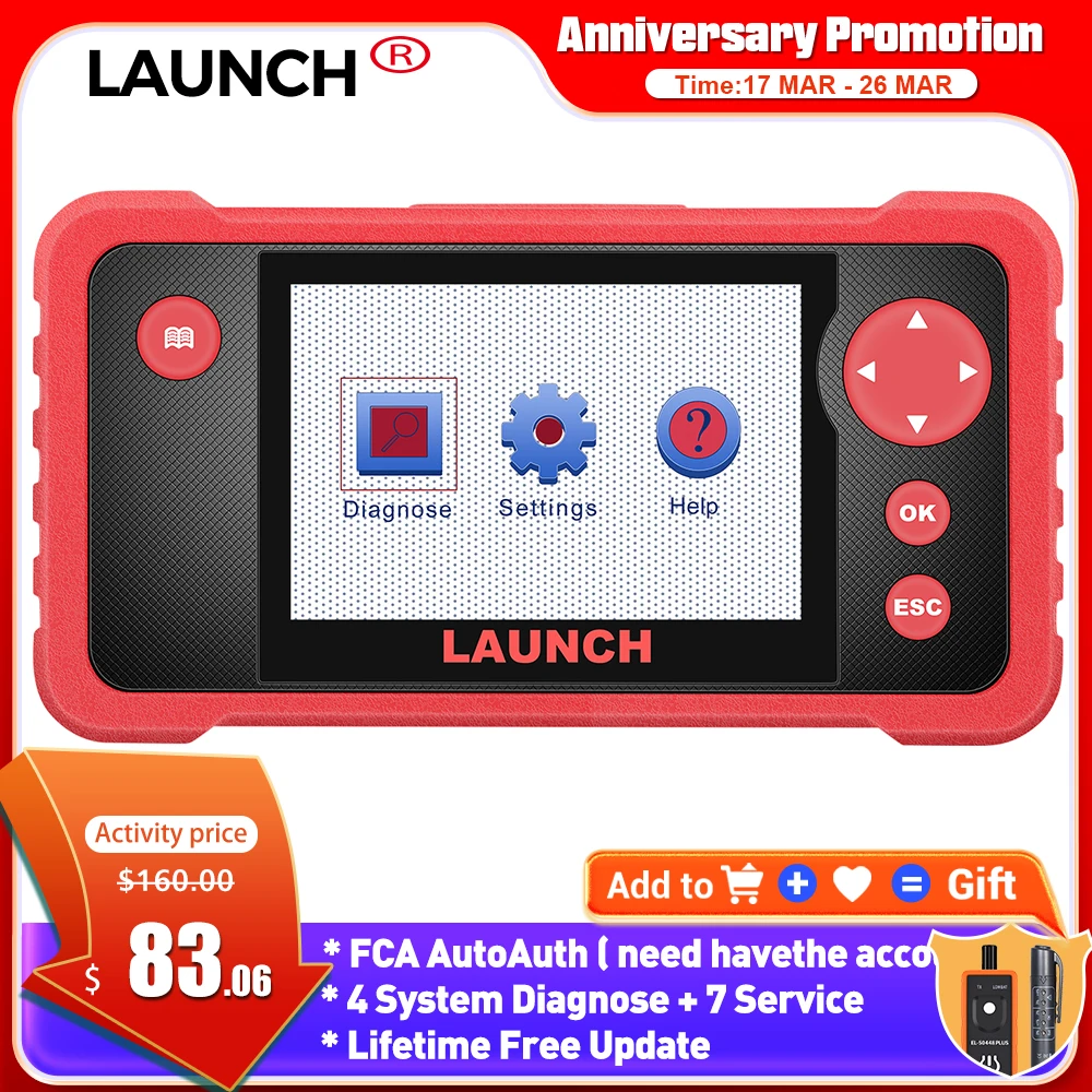 Launch creader CRP123 V2.0 Engine Transmission SRS ABS Car Diagnostic Tools Oil SAS ETC Service OBD2 Scanner Lifetim Free Update