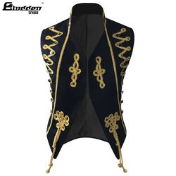 Mens vintage Waistcoat golden brocade Performance Vest Plum blossom knot British court lace waistcoat Rock personality show vest