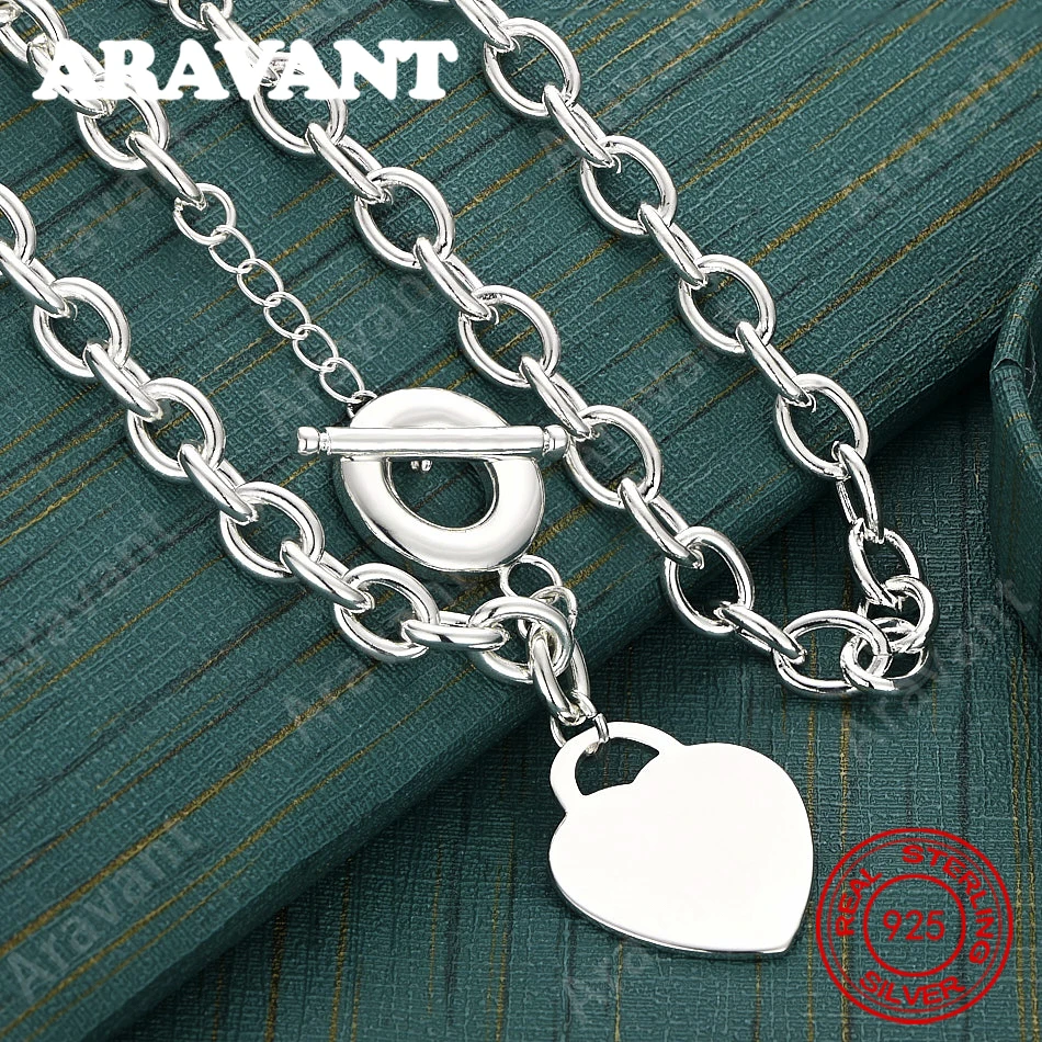 

925 Sterling Silver Flat Heart Lock Pendant O-Chain Chain Necklace Women'S Commute Accessory Christmas Gift Jewelry