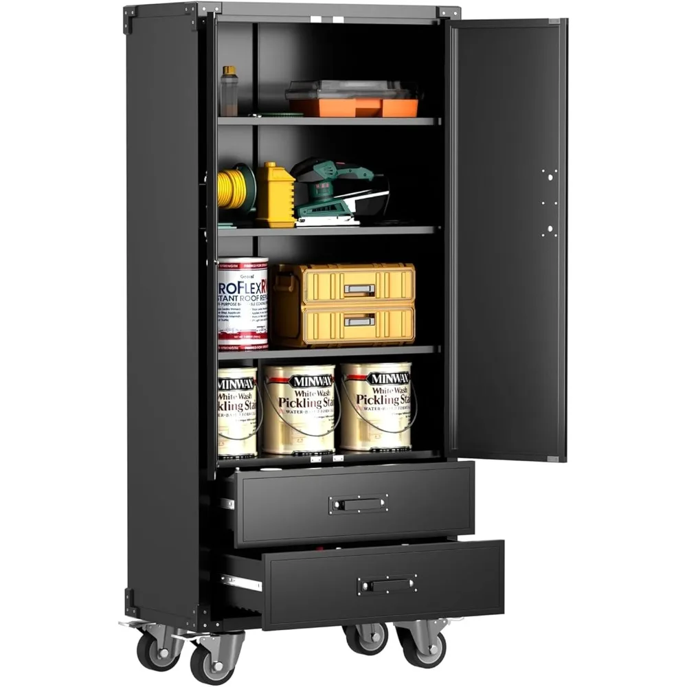

Metal Storage Cabinet with 2 Drawers, Garage Tool Cabinet on Wheels for Home Office Garage,Assembly Required,Black