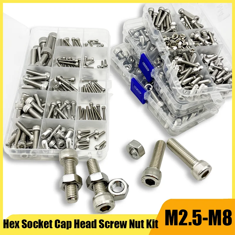 

Hex Socket Head Cap Screw Nut DIN912 M2 M2.5 M3 M4 M5 M6 M8 A2-70 304 Stainless Steel Machine Hexagon Cap Allen Bolt Screw Nut