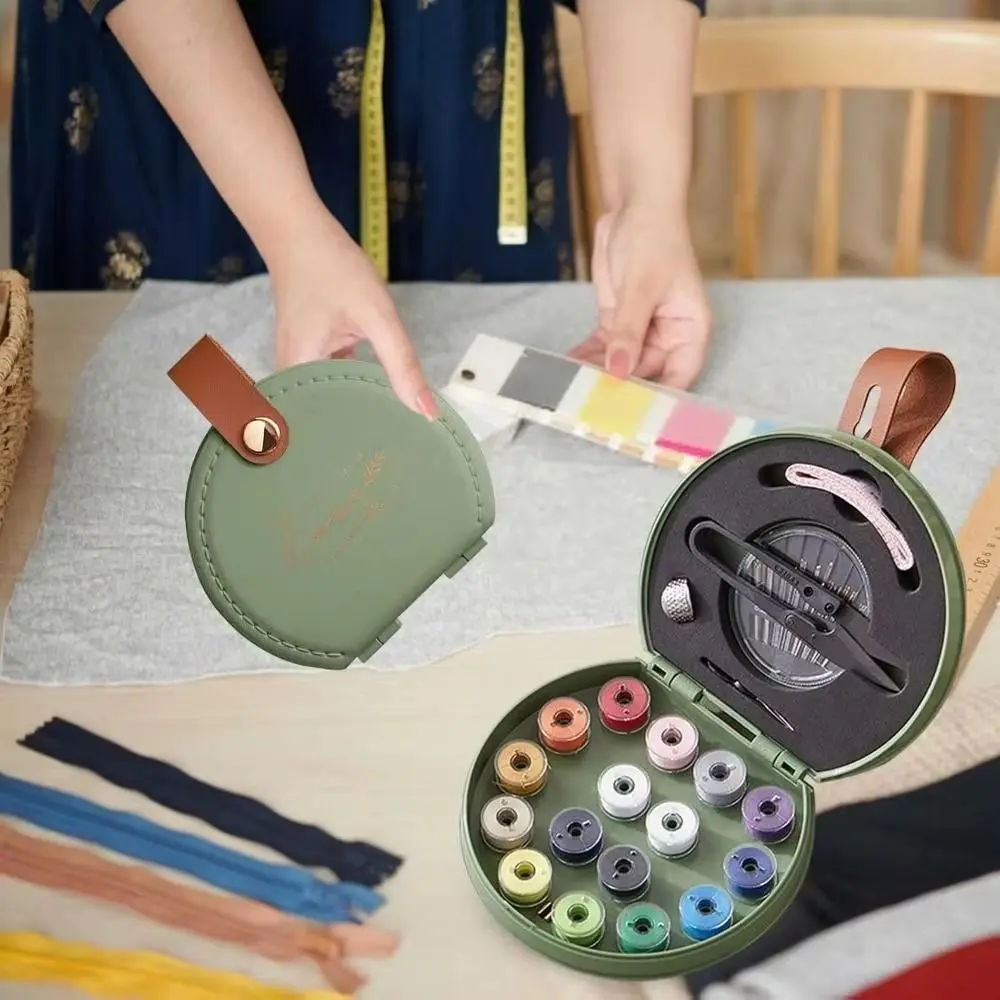 

Портативный мини-набор для шитья, чехол из искусственной кожи, компактная коробка с игольчатыми нитками, компактный ручной набор инструментов для хранения