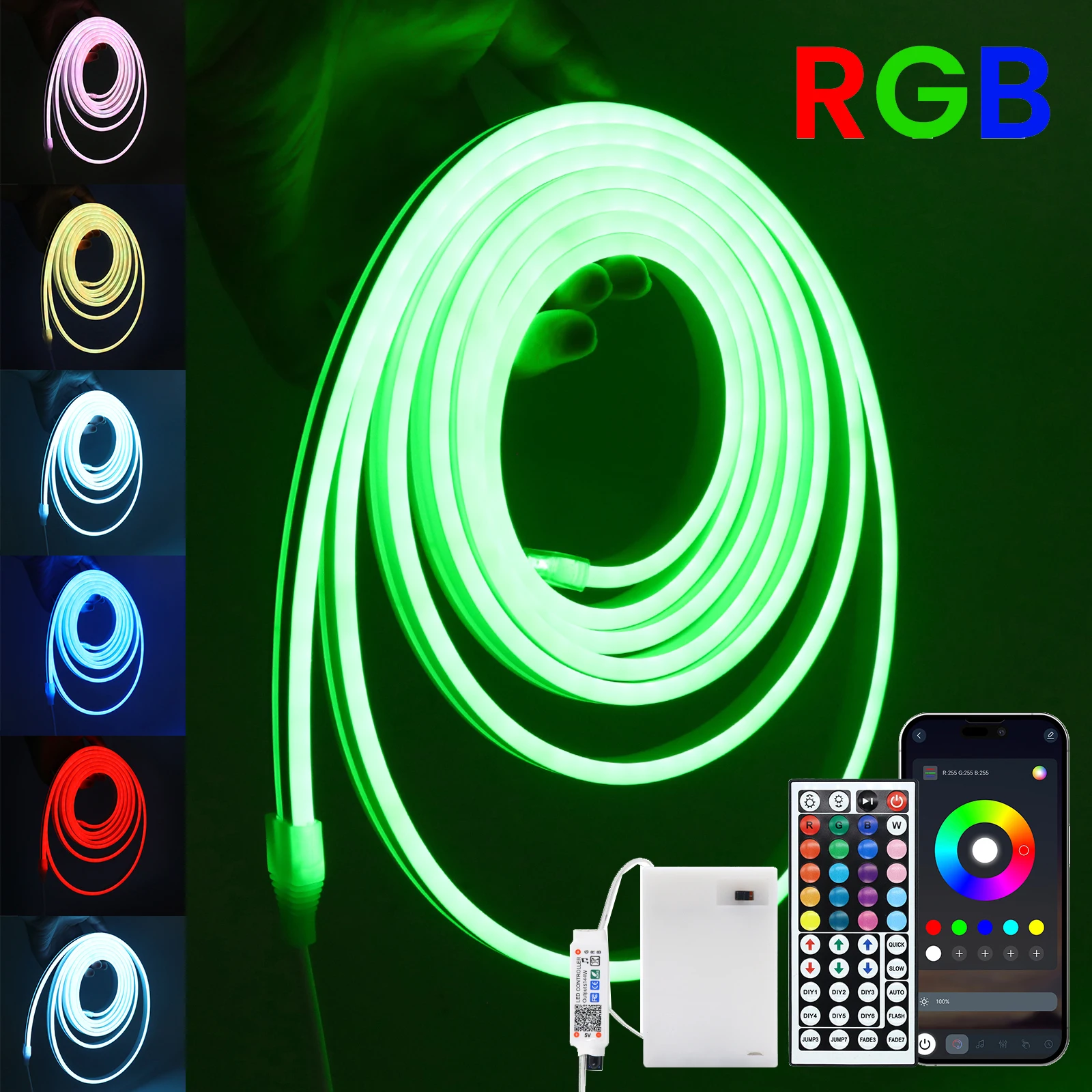 3AA Battery Powered DC 5V RGB Neon Strip Light Waterproof 6X12MM 108LEDS Home DIY Bluetooth APP Control Flexible LED Strip