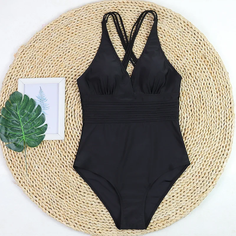 أسود قطعة واحدة ملابس السباحة 2025 العميق الخامس الرقبة الرجعية ملابس النساء ملابس السباحة المايوه بحر الإناث مايوهات