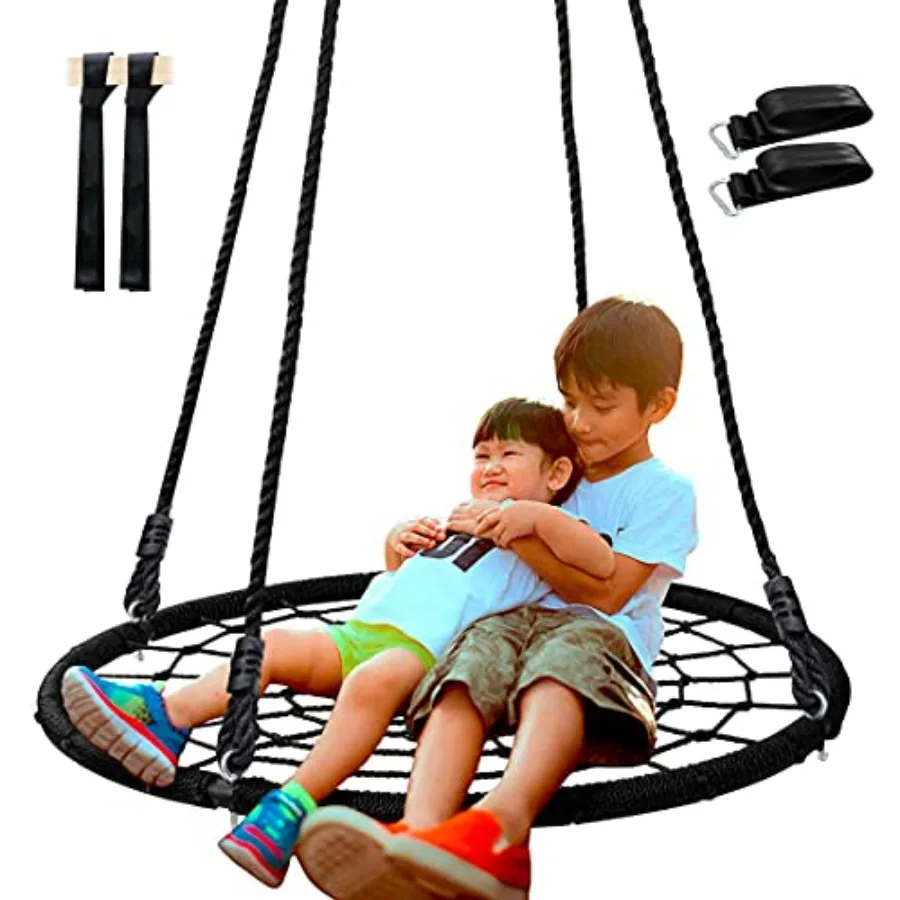 

40'' Spider Web Tree Swing Round Net Swing Platform Rope Swing Set for Adult 71" Detachable Nylon Rope with Swivel for Outdoor