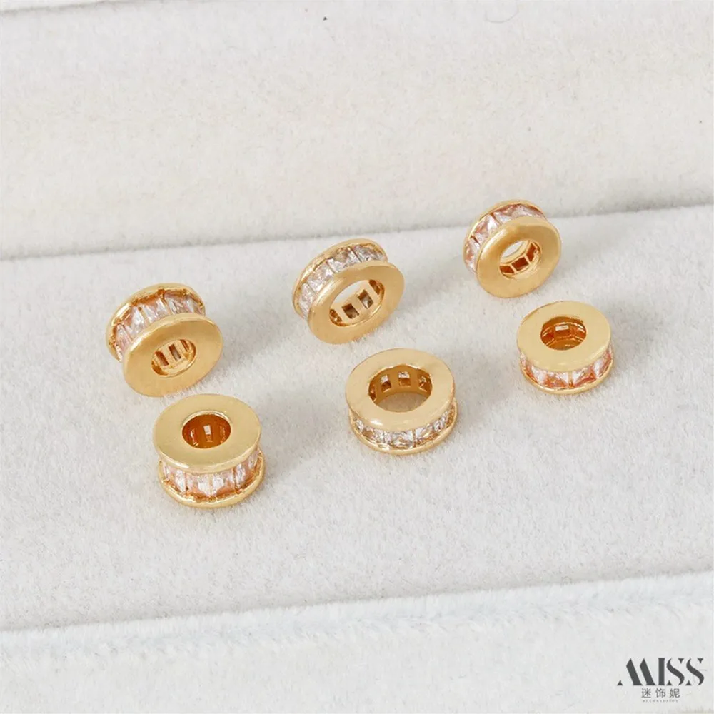 

14K Bag Gold Inlaid Zircon Large Hole Wheel Bead Spacer Bead Drill Ring DIY Bracelet Necklace Spacer Jewelry Accessories