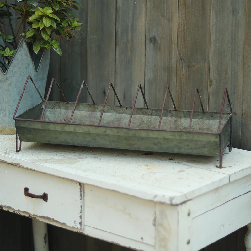 Country Outdoor Garden Wrought Iron Long Tray Pot Gardening Flower Shop Storage Ornament Dish Rack