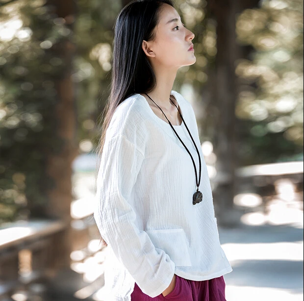 2026 Spring Autumn women\' loose cotton linen Tees long sleeve casual cotton shirts, plus size  linen blouse