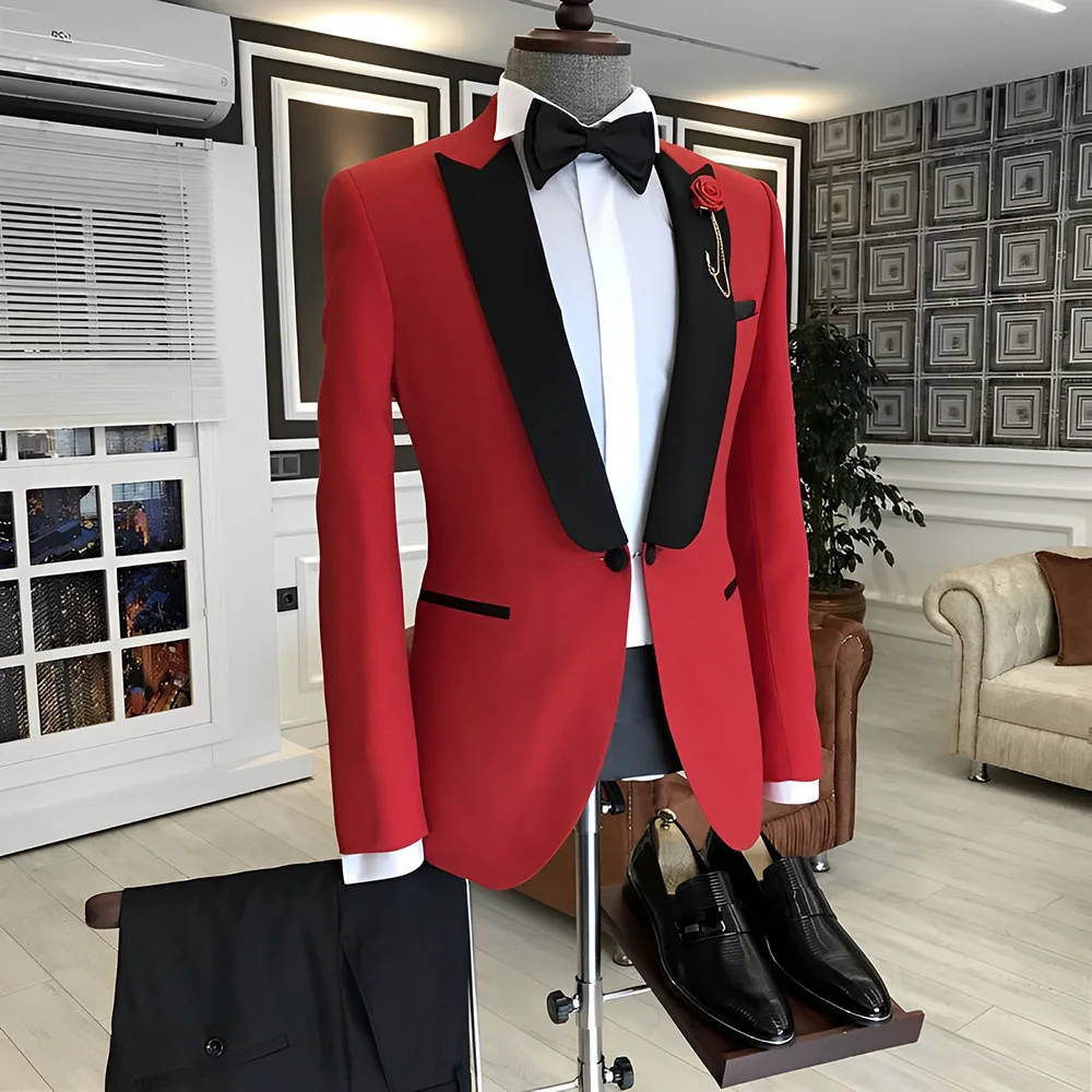 Classic Men\'s Wedding Tuxedo 2 Piece Set Black Jacket Pants Tie Elegant Men\'s Suit Customized XS-5XL