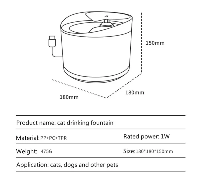 Automatic Pet Drinking Water Fountain, Dog Waterer, Cat Drinker, Cat Source Bowl, Dogs Feeder, Quiet Filter, USB, 1.8L