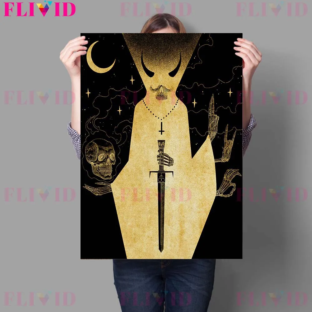 Devil Pagan Belief Abstract Vintage Wall Art Canvas Painting Sickle Devil And Evil Pope Art Poster And Print Home Decor Unframed