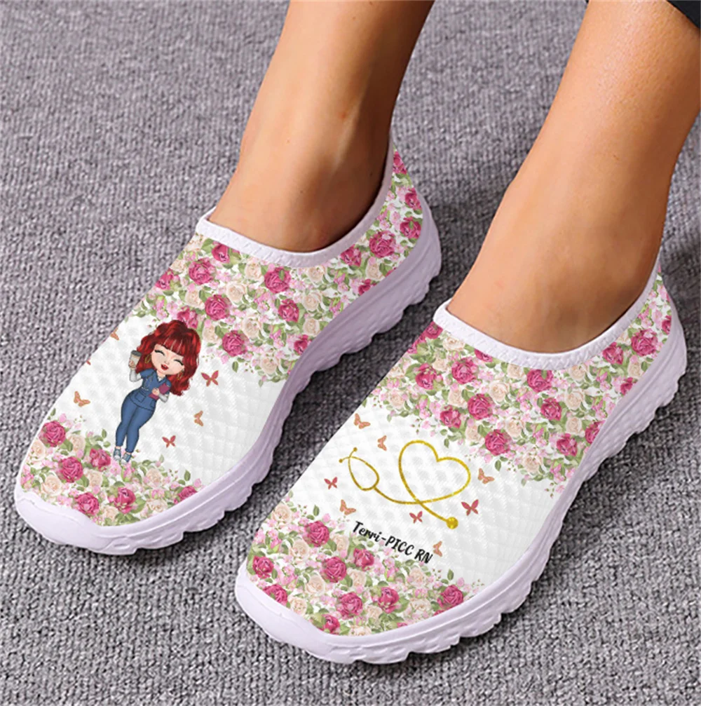 INSTANTARTS 2023 Nursing Shoes for Women Medical Nurse Design Shock Absorption Vulcanize Flats Girls Casual Slip-on Mesh Tennis