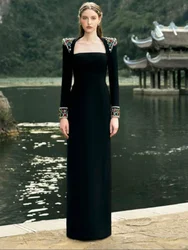 Elegant Dresses For Women Long Sleeves Black Bandage Bodycon Gown Colorful Crystal Evening Party Dresses 2024 New