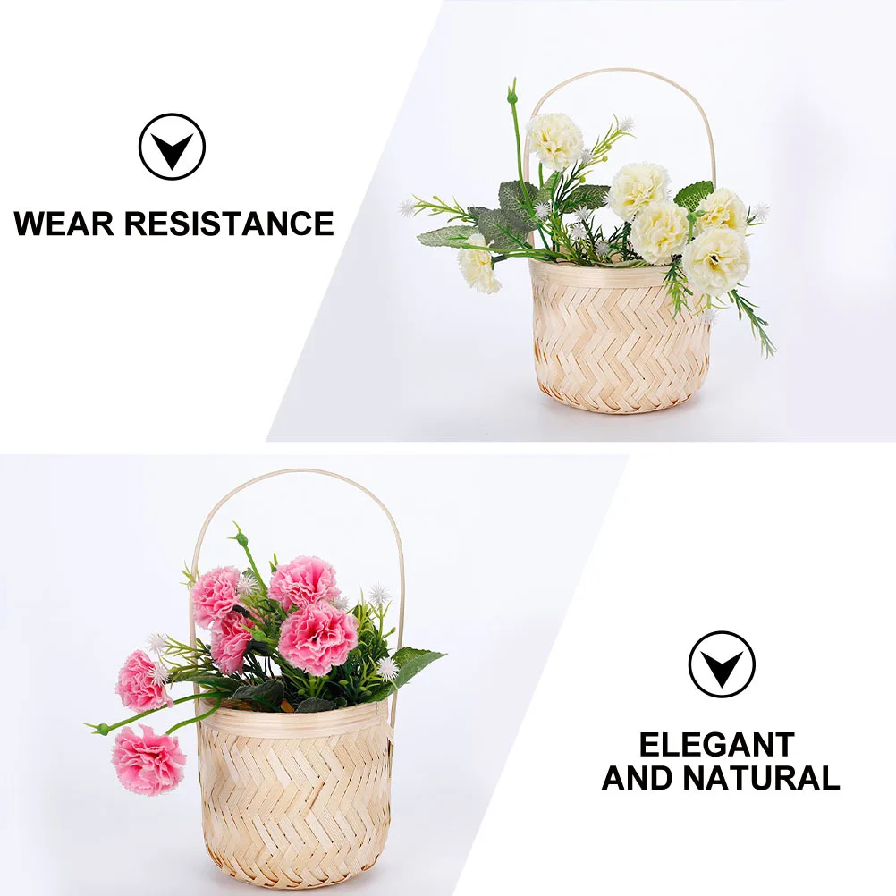 

2Pcs Handheld Bamboo Woven Flower Basket Decorative Storage Basket Handmade Environment Friendly Home Decor