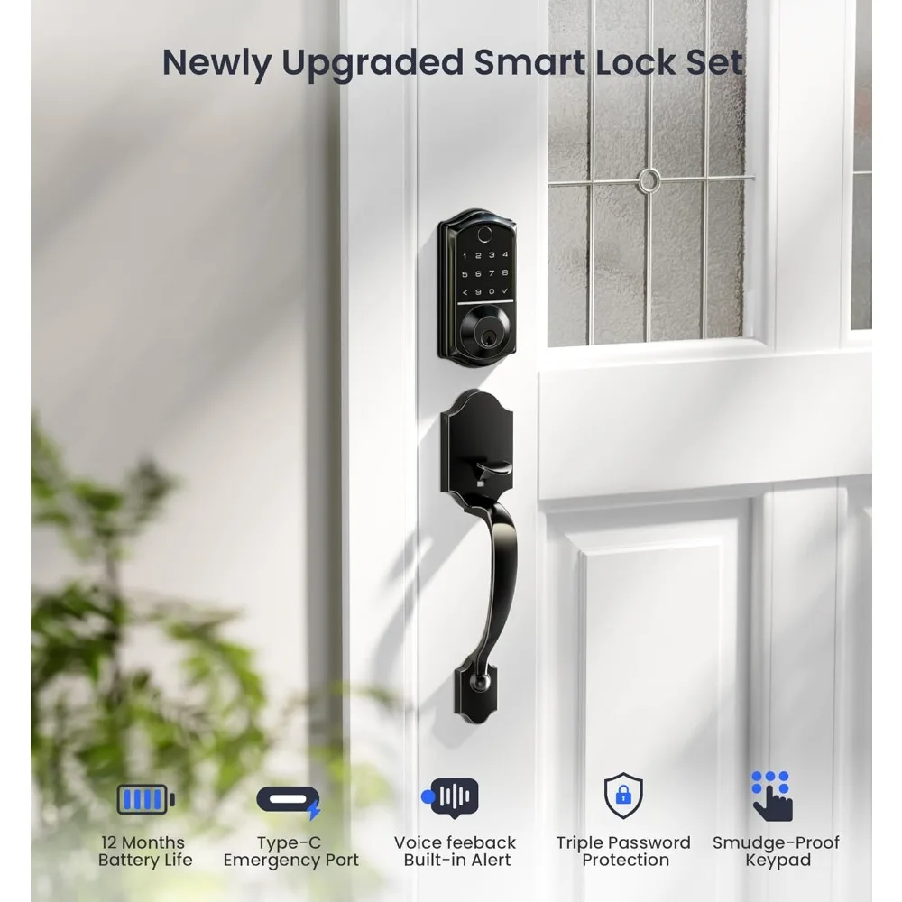 Okucia do drzwi i zamki/Zestaw inteligentnego zamka do drzwi wejściowych z czytnikiem linii papilarnych, sterowanie przez aplikację, zamka zatrzaskowego bezkluczykowego z dostępem, inteligentny zamek zatrzaskowy