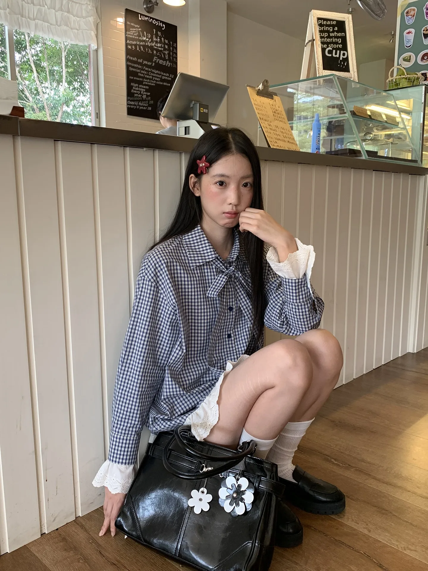 Csa Hoada de Manga Larga a Cuadros Azules para Mujer, Estilo Otoño 2025, Informal, Cómoda, Transpirable, de Aodón, con...