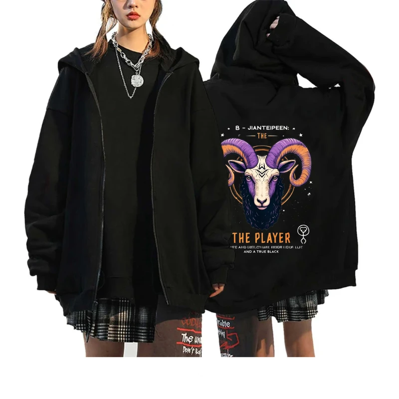 

Мужская куртка с капюшоном Black Bries Zodiac Ram Print The Player Text Design Повседневная уличная одежда для повседневной носки и модной одежды