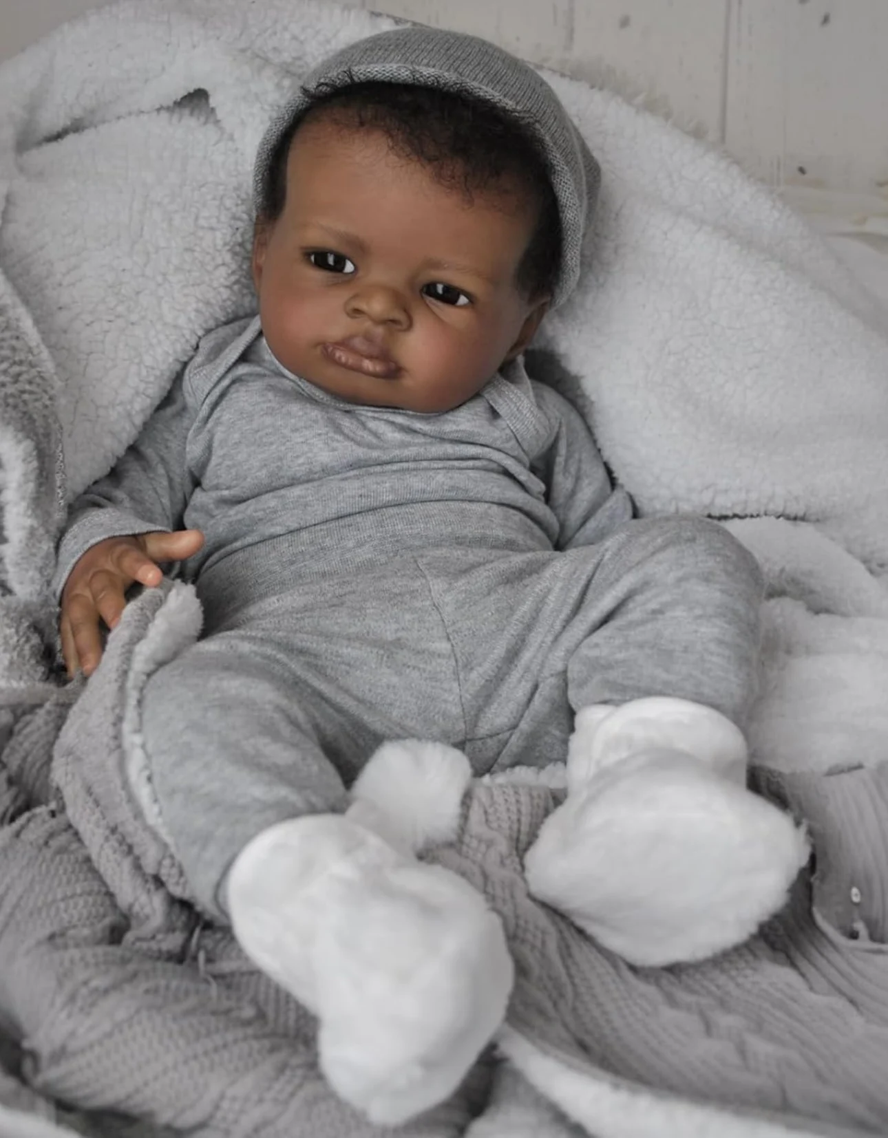 

45cm Dark Skin Lanny Bebe Reborn With Rooted Hair Soft Cloth Body Handmade Lifelike Realistic Reborn Doll For Kid's Gift