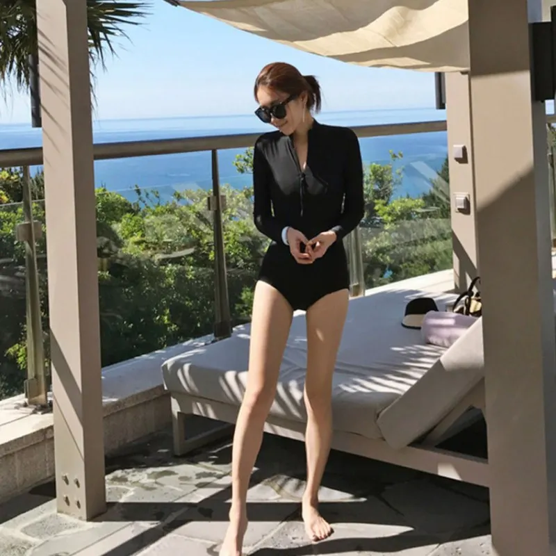 Sexy Casual Slim Fit Slimming Long Sleeved Zipper Triangular Long Sleeved Short Swimsuits For Women Swimming One-Piece Swimsuits