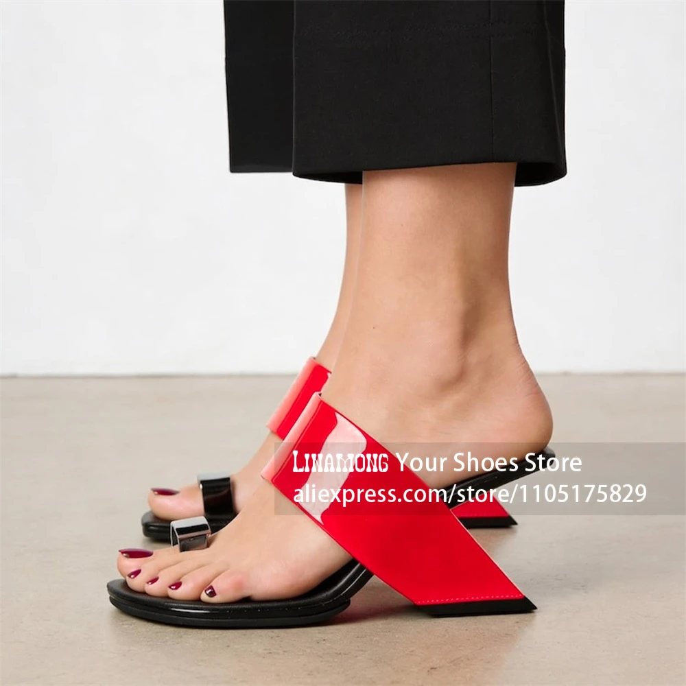 Avant Garde Geometric Sculptural Heel Mules Square Toe Ring Slippers Patent Leather Designer Summer Party Evening Dress Footwear view 2