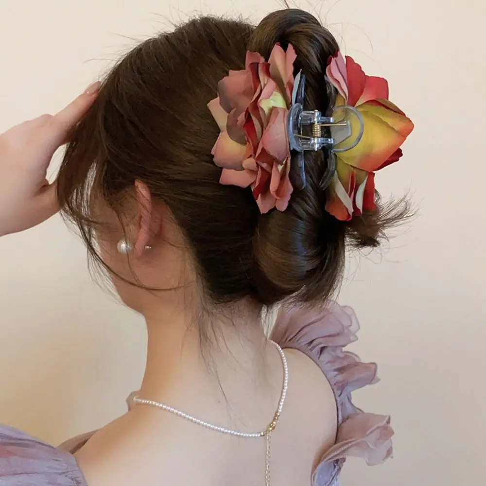 

Sweet Simulated Flower Hair Claw Cloth Ponytail Holder Rose Shark Clip Hair Accessories Hair Catches Seaside Vacation Headwear