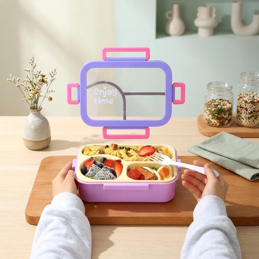 Blue/Green/Purple Lunch Box Stainless Steel Portable Food Storage Box 3-Compartment Meal Prep Containers For School Office