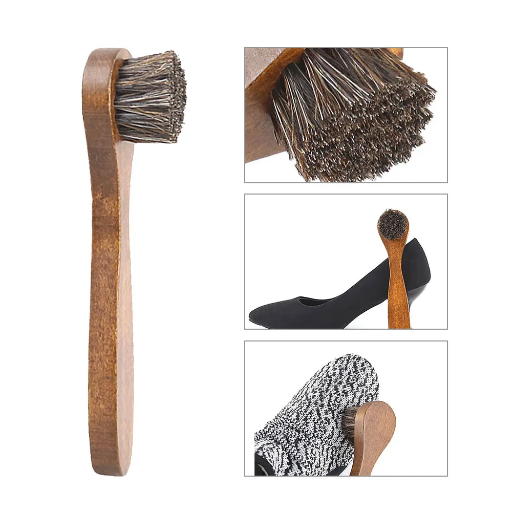 

Shoes Cleaning Brush Maple Wood Long H Horse Hair Bristle Polishing Tool Lightweight Portable Scrubber Storage