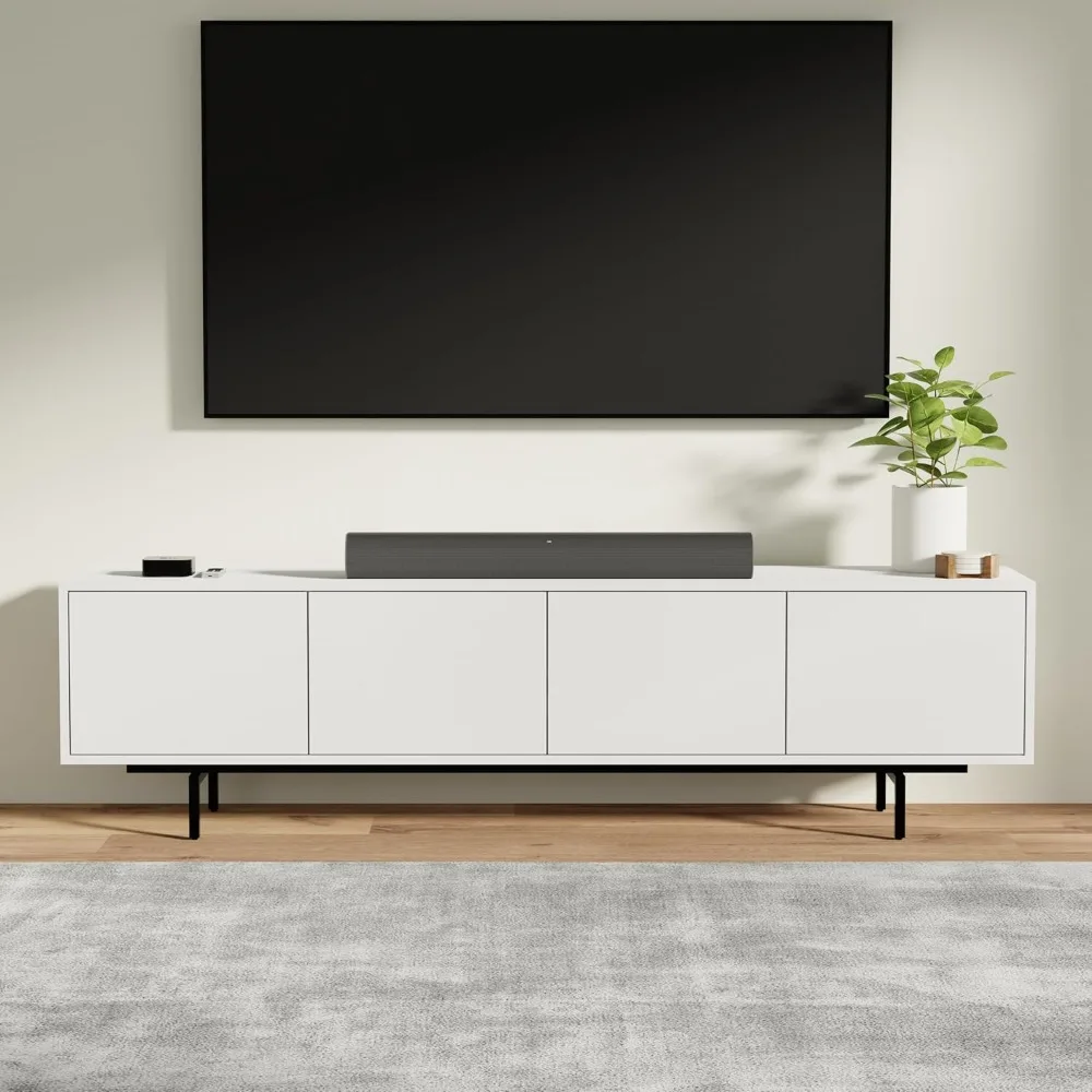 White 75 x 20 4-Door TV Stand - Modern Console Crafted from Durable Engineered Hardwood with Moisture-Resistant Melamine Finish