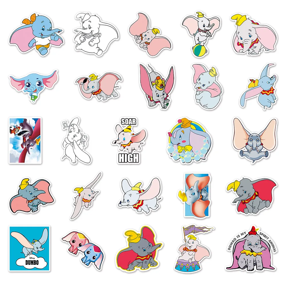 10/30/50pcs Disney Cartoon Dumbo naklejki kalkomanie słodkie Graffiti na laptopa Scrapbooking etui na telefon winylowe wodoodporne dziecko DIY zabawka prezent